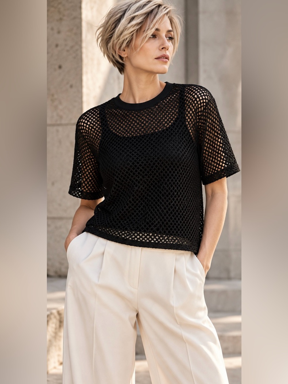 Black Mesh Layered Top Built In Cami Exposed Zip Banana Republic S